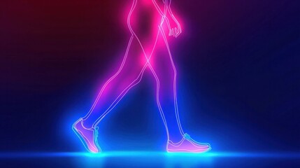 Fototapeta premium Neon Outline of a Person Walking with Colorful Backlighting Effect