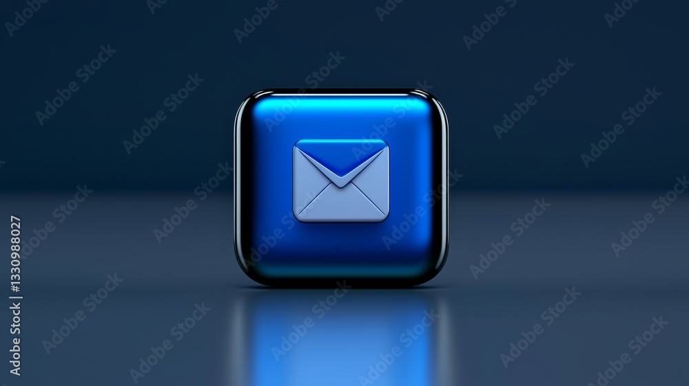 Poster blue email button with white envelope icon for online communication and contact click