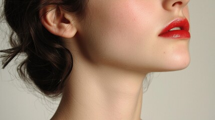 Fototapeta premium Elegant Close-Up of Woman's Neck and Red Lips with Smooth Skin