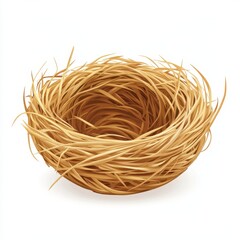 Empty Light Brown Bird Nest Isolated on White Background