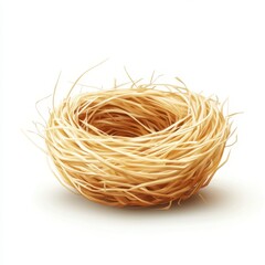 Empty Light Brown Bird Nest Isolated on White Background