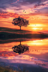 Golden Dawn: The Promise of a New Day in a Tranquil Landscape Reflecting Hope and Renewal