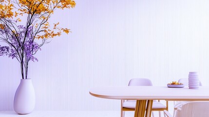 Modern Minimalist Dining Room Interior Design  Elegant Space  Neutral Tones  Copy Space