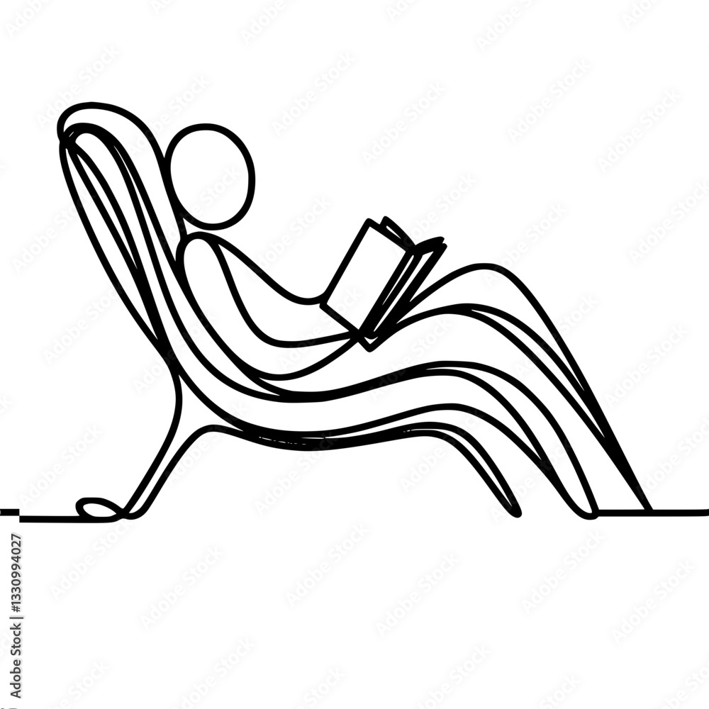 Poster abstract vector image of a man lying on a sun lounger with a book. minimalistic style, emphasizing t