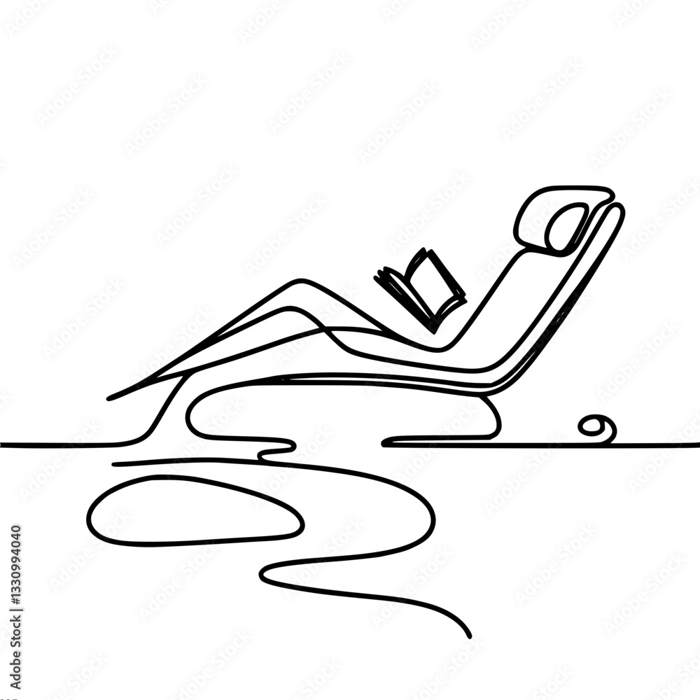 Aufkleber abstract vector image of a sun lounger and a book on it. minimalistic style, emphasizing the summer 