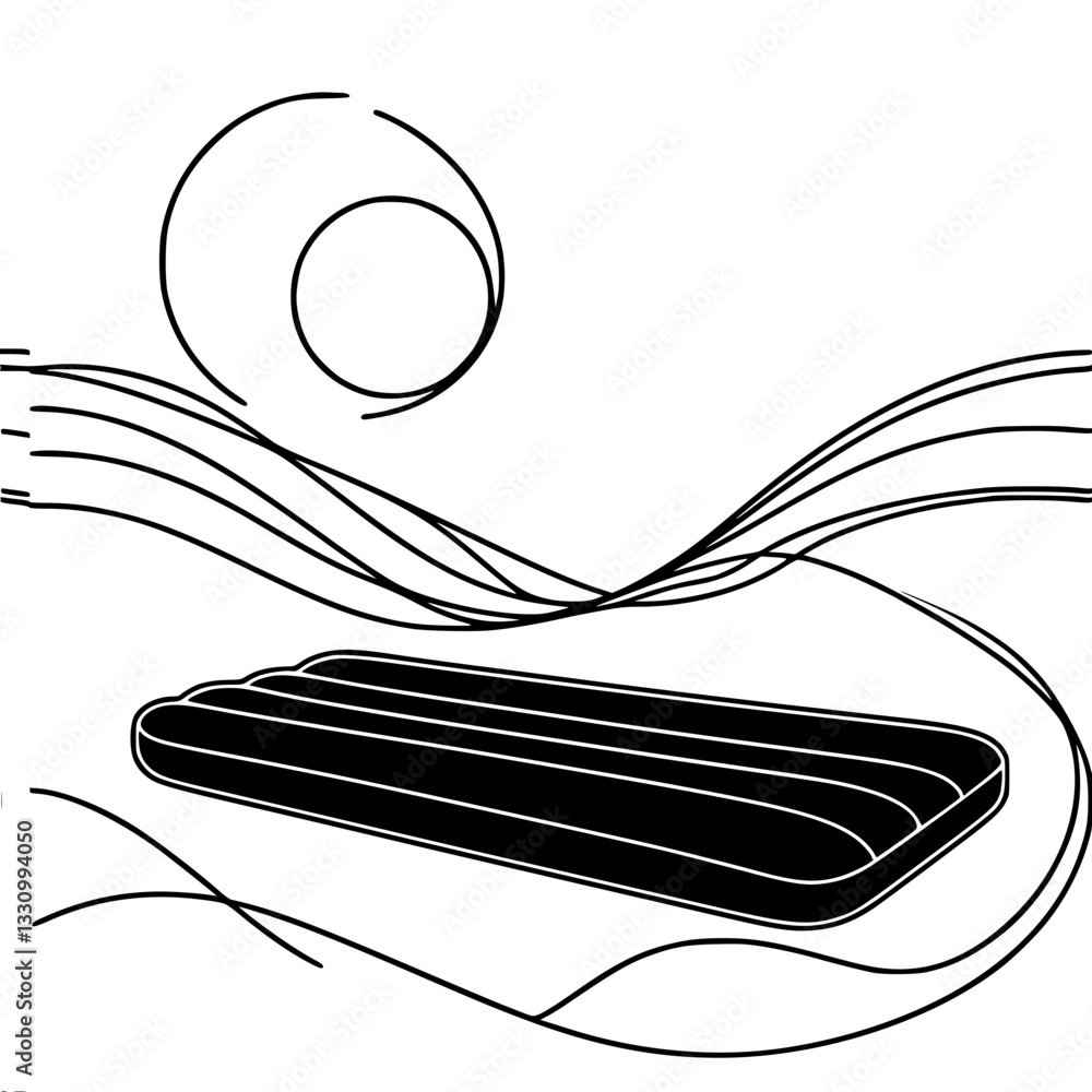 Aufkleber abstract black and white linear outline vector image with minimalistic design where air mattress is 