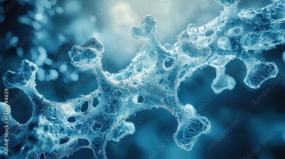 Poster intricate structure of microscopic bacteria in deep blue background