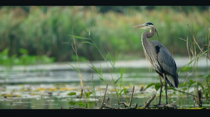 The Blue Heron's Haven: A Stunning Wildlife Snapshot in the Marsh
