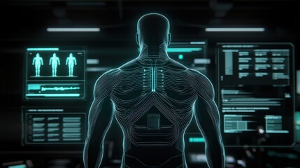 Futuristic Human Anatomy with Data Interface and Technology Elements
