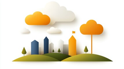 Obraz premium Serene cityscape, a breathtaking vista of trees, clouds, and modern architecture