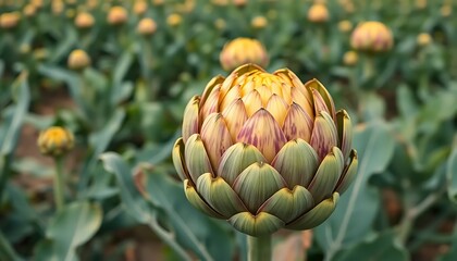Fototapeta premium Ripe Artichoke An Artichoke Plantation