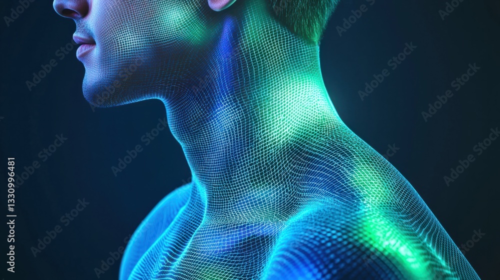 Aufkleber abstract person with colorful light patterns on digital background