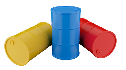 colored oil barrels, no background, oil, barrel, png, 3d illustration