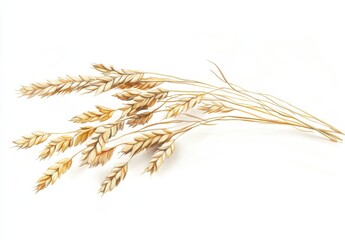 Golden Wheat Stalks on White Background