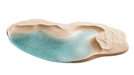 Piece of tropical island with turquoise water and white sand on transparent background