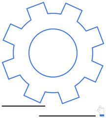 Blue gear outline representing functionality, creation, and efficiency. Ideal for innovation, engineering, problem-solving, teamwork, hardware design, technical strategy flat simple metaphor