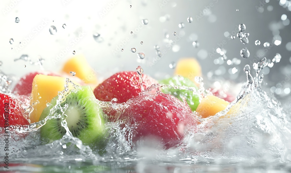 Aufkleber vibrant fruits splashing in water, creating a refreshing and dynamic scene.