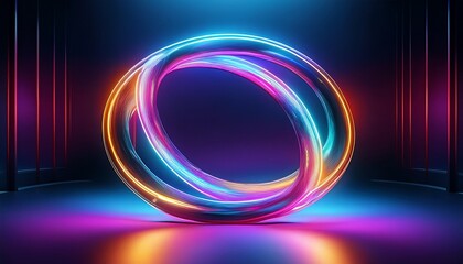 Vibrant Neon Light Rings in Futuristic Abstract Background