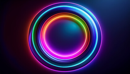 Vibrant Neon Circular Light Abstract on Dark Background