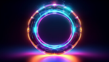 Vibrant Neon Circular Light Abstract on Dark Background