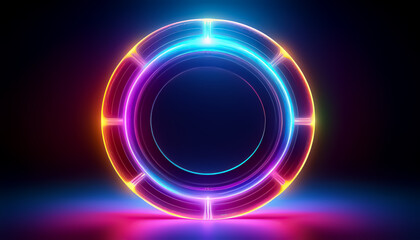 Vibrant Neon Circular Light Abstract on Dark Background