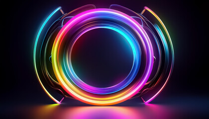 Vibrant Neon Circular Light Abstract on Dark Background