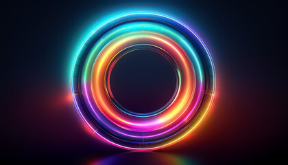 Vibrant Neon Circular Light Abstract on Dark Background