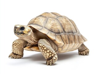 Obraz premium Yellow-footed tortoise walking on white background.