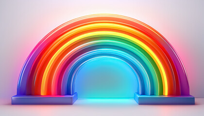 Glowing 3D Rainbow on White Background