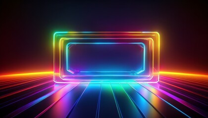 Vibrant Neon Abstract Geometric Frame with Glowing Colors