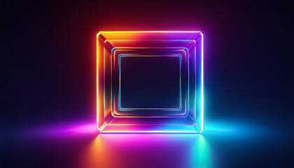 Vibrant Neon Abstract Square Artwork with Dynamic Glow