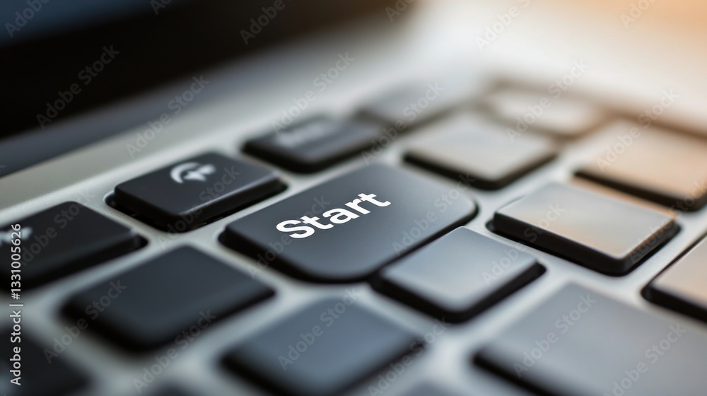 Aufkleber close-up of a laptop keyboard with focus on the 'start' button