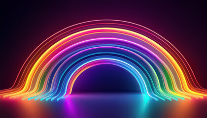 Vibrant Neon Rainbow Light Trails on Dark Background