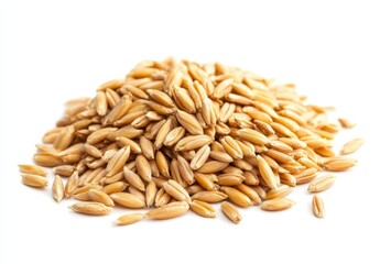 Light Brown Oat Groats Pile on White Background