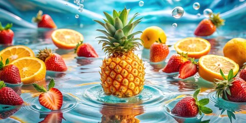 Tropical Delight A Refreshing Pineapple and Berries Float in Aqua