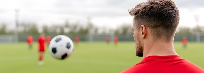 Focused Anticipation: A soccer player watches the ball closely, embodying the spirit of teamwork and competition on the field. The blurred background hints at the dynamic intensity of the game.