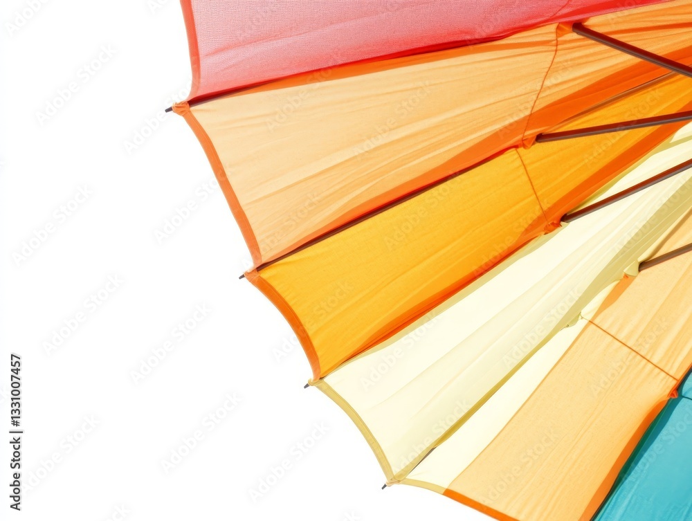 Poster colorful folded umbrellas stacked in a diagonal arrangement creating a geometric pattern emphasizing