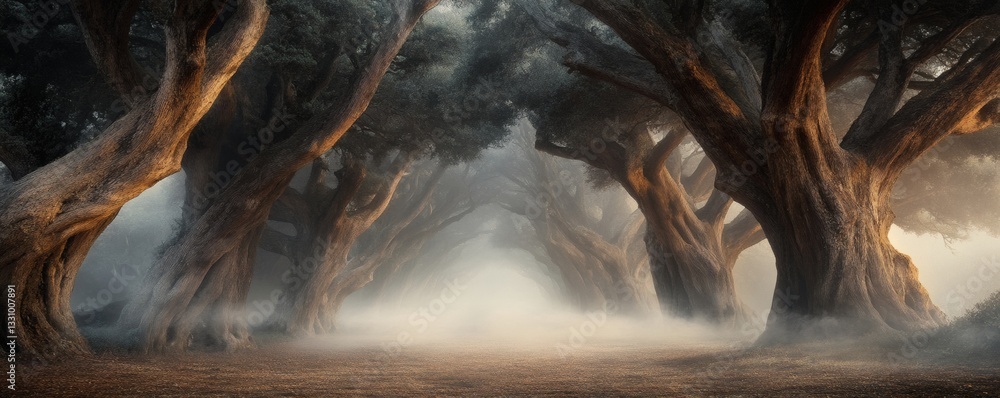 Aufkleber a foggy and mysterious path lined with tall trees