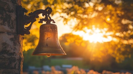 The Liberty Bell with cracks, glowing in golden light on Independence Day 
