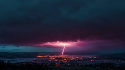 Night Storm  Dramatic Lightning over Cityscape
