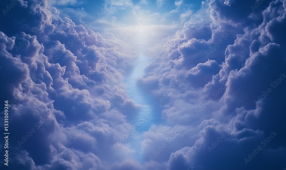 Aufkleber heavenly clouds parting to reveal a bright light in a serene sky.