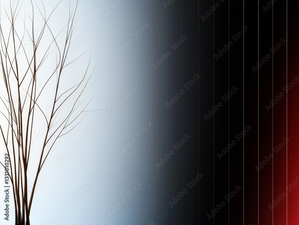 Poster a minimalist image featuring a bare tree silhouette against a gradient background transitioning from