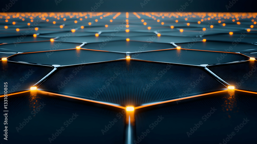 Poster abstract hexagonal network background with glowing orange nodes. perfect for tech, ai, and connectiv