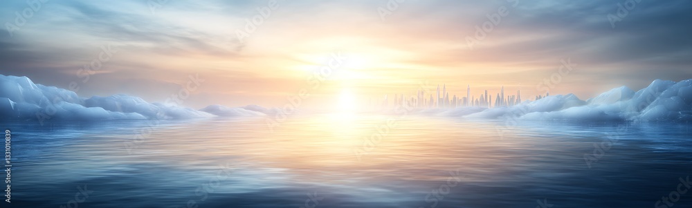 Aufkleber Serene ocean view with a radiant sunrise reflecting on calm waters and gentle clouds.