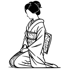 Japanese Woman Wearing Kimono Bowing.