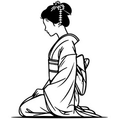 Japanese Woman Wearing Kimono Bowing.