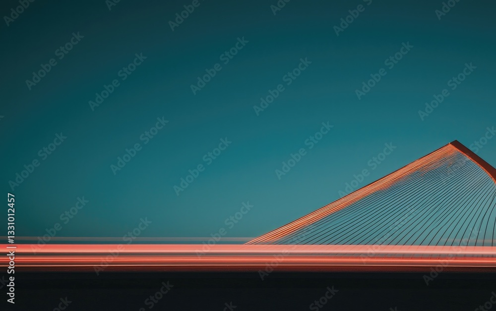 Poster abstract triangular structure with red light trails at night