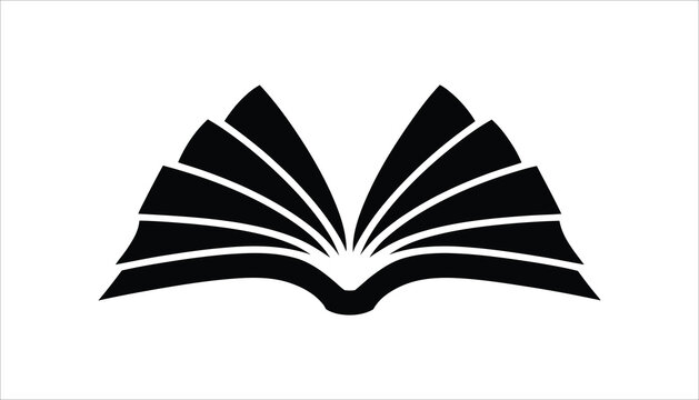 Black Open Book Silhouette Icon. Minimalist Library, Education, and Publishing Symbol.