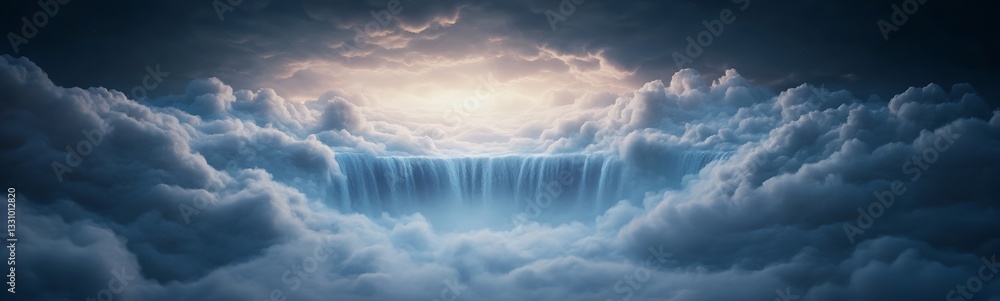 Aufkleber ethereal waterfall cascading from clouds beneath a luminous sky.