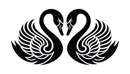 Swan Couple Icon. Elegant Black Silhouette Love Birds and Romantic Symbol Vector.
